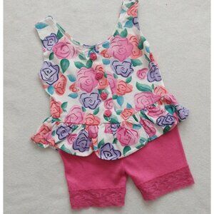 Lightning Bug Vtg 90s Floral One Piece 2T Lace Shorts Floral Top w Peplum